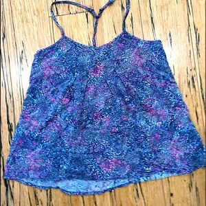 💛 3for$15 FEAther pattern MUDD SMALL S PURPLE Pink RACERBACK TANK TOP SHIRT